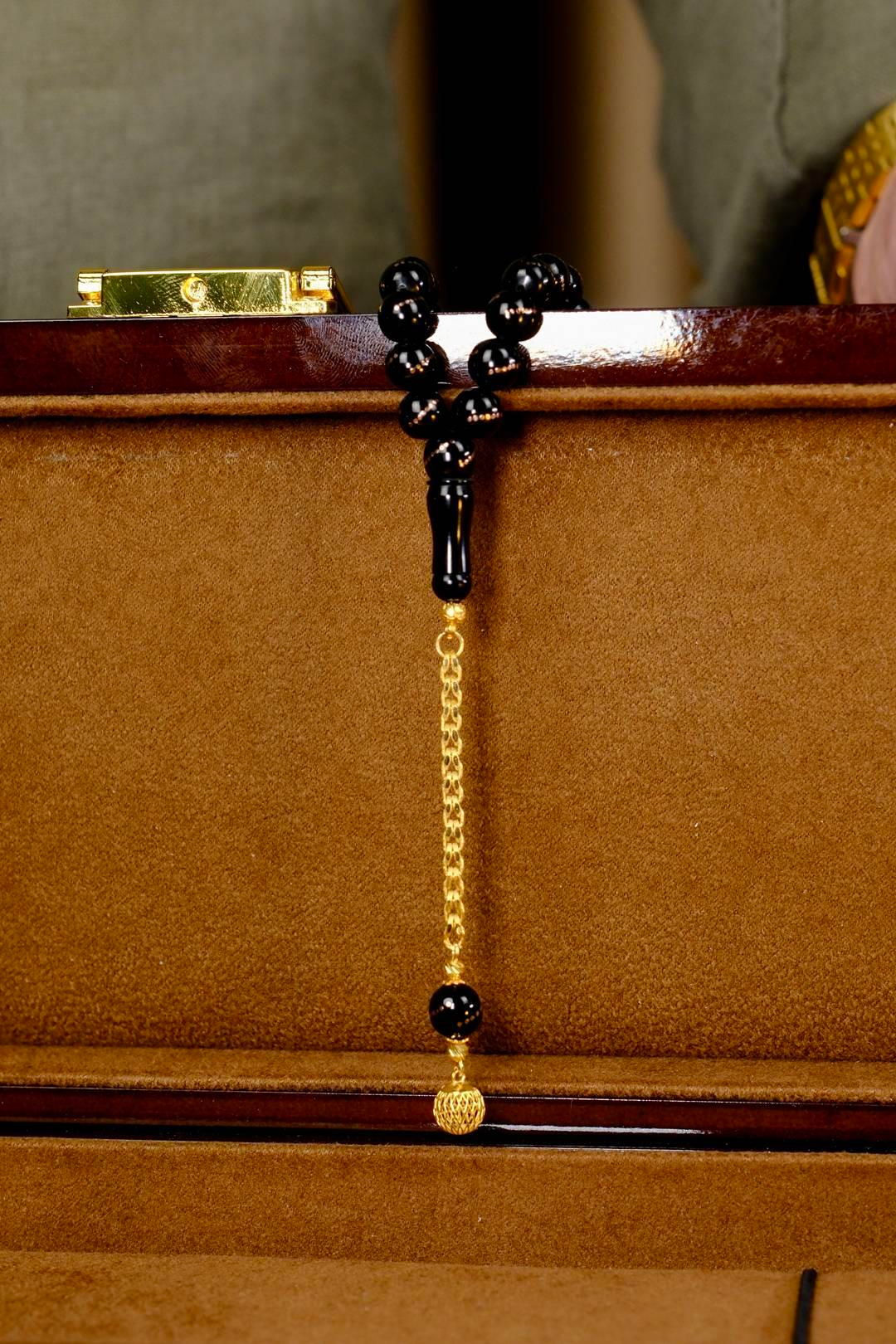 Orjinal Altın Tasarım Bürokrat Bilek Boy Erzurum Oltu Taşı Tesbih