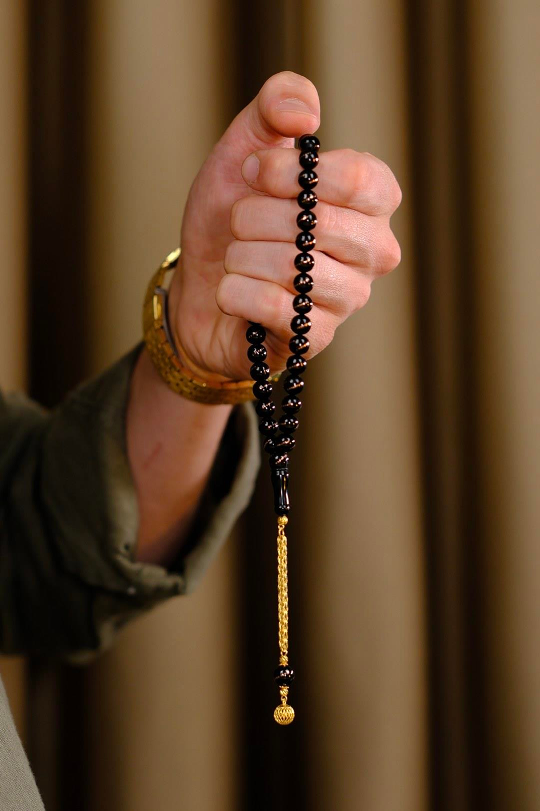 Orjinal Altın Tasarım Bürokrat Bilek Boy Erzurum Oltu Taşı Tesbih