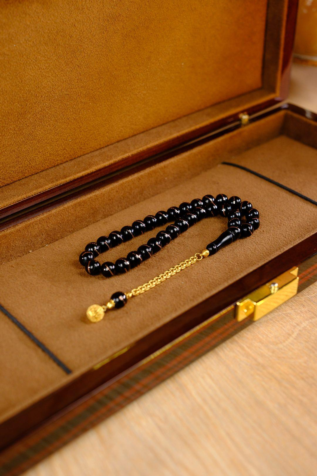 Orjinal Altın Tasarım Bürokrat Bilek Boy Erzurum Oltu Taşı Tesbih