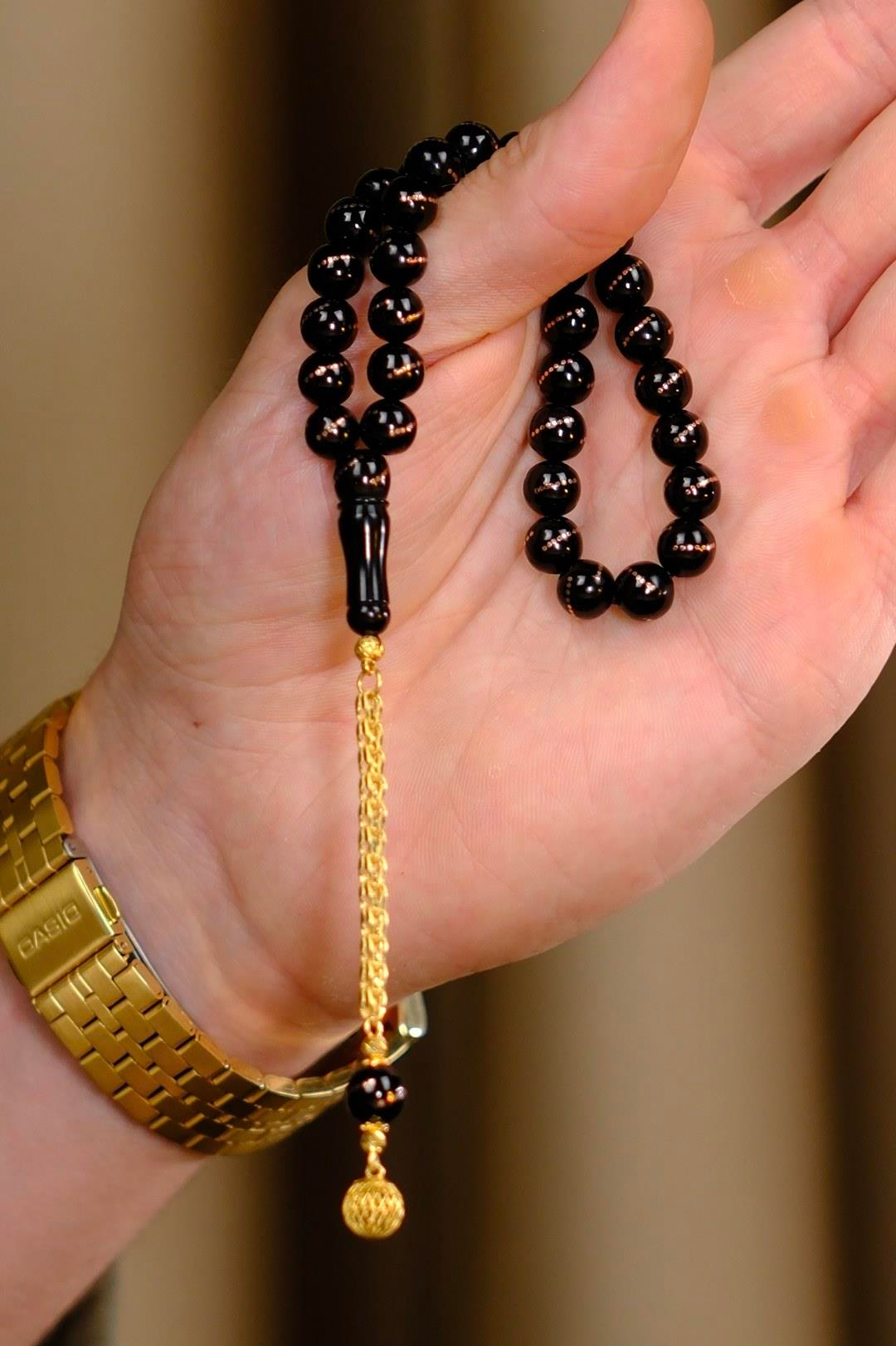 Orjinal Altın Tasarım Bürokrat Bilek Boy Erzurum Oltu Taşı Tesbih