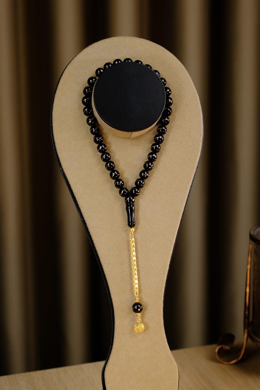 Orjinal Altın Tasarım Bürokrat Bilek Boy Erzurum Oltu Taşı Tesbih