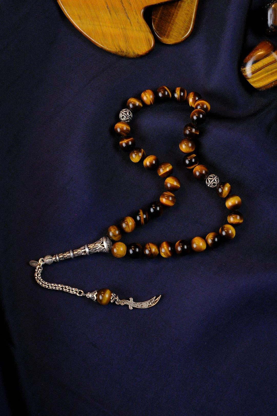 Orjinal Kaplan Gözü Gümüş Zülfikar  Tasarım Tesbih