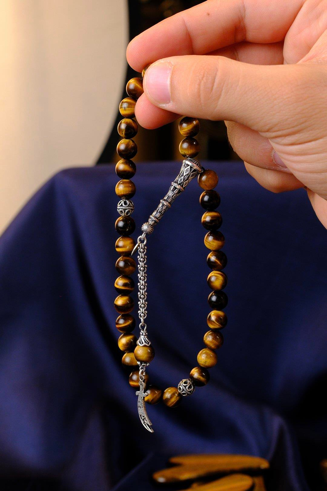 Orjinal Kaplan Gözü Gümüş Zülfikar  Tasarım Tesbih