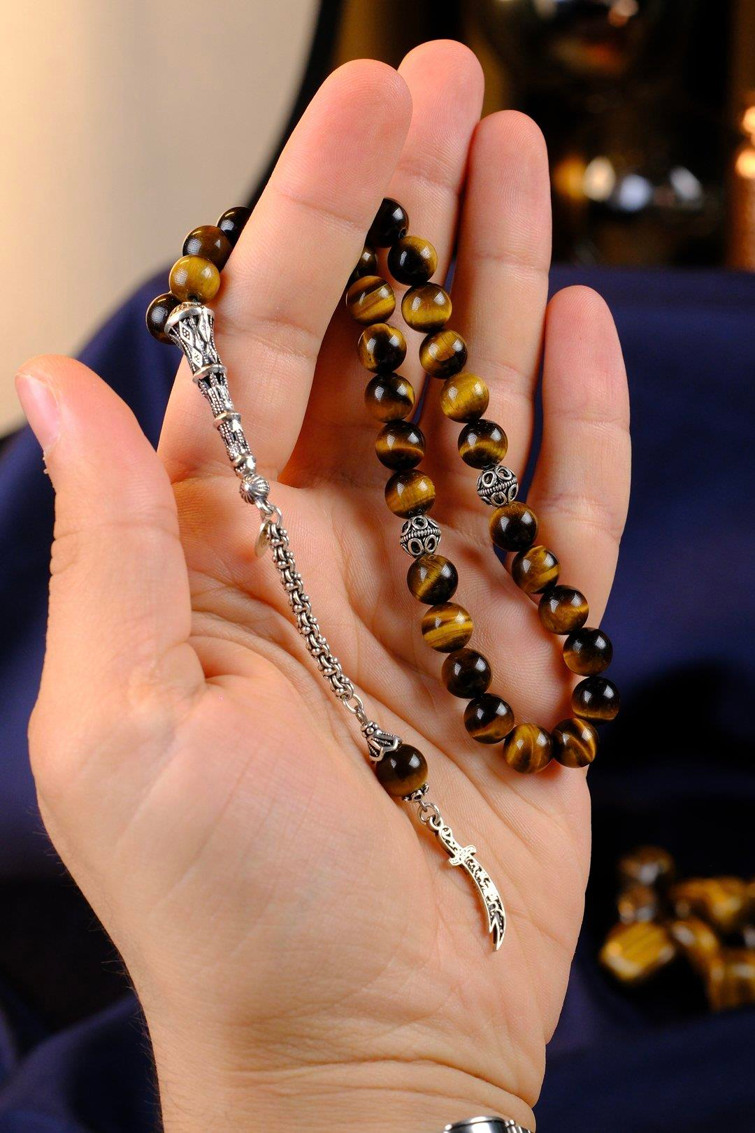 Orjinal Kaplan Gözü Gümüş Zülfikar  Tasarım Tesbih