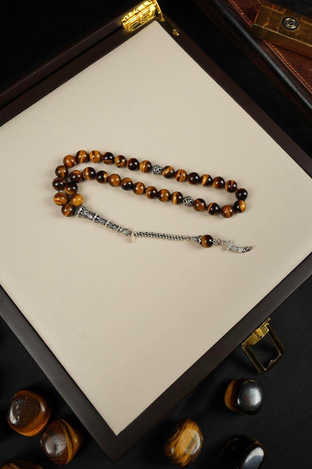 Orjinal Kaplan Gözü Gümüş Zülfikar  Tasarım Tesbih