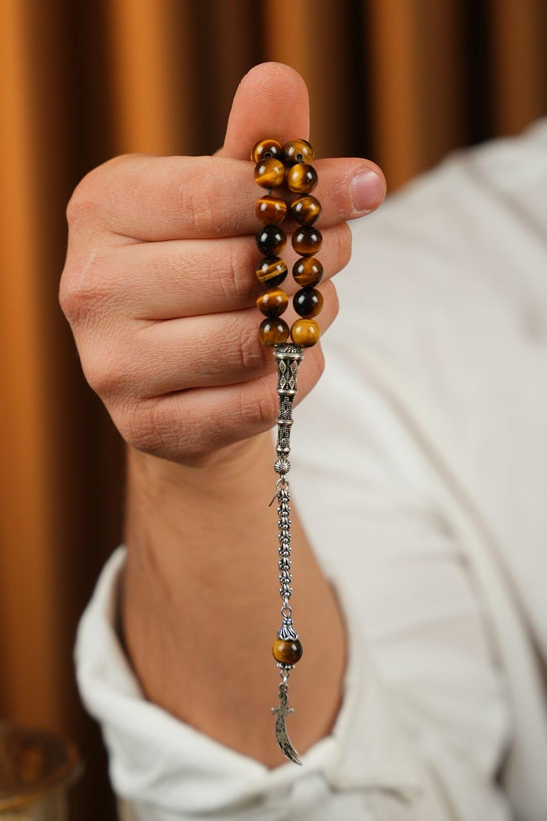 Orjinal Kaplan Gözü Gümüş Zülfikar  Tasarım Tesbih