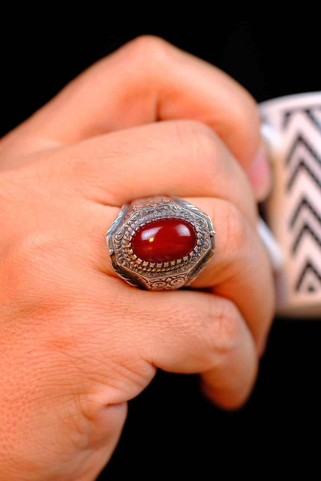 Osmanlı Sıkma Kehribar Koleksiyonluk Gümüş Yüzük Usta El işçiliği (Baybars)