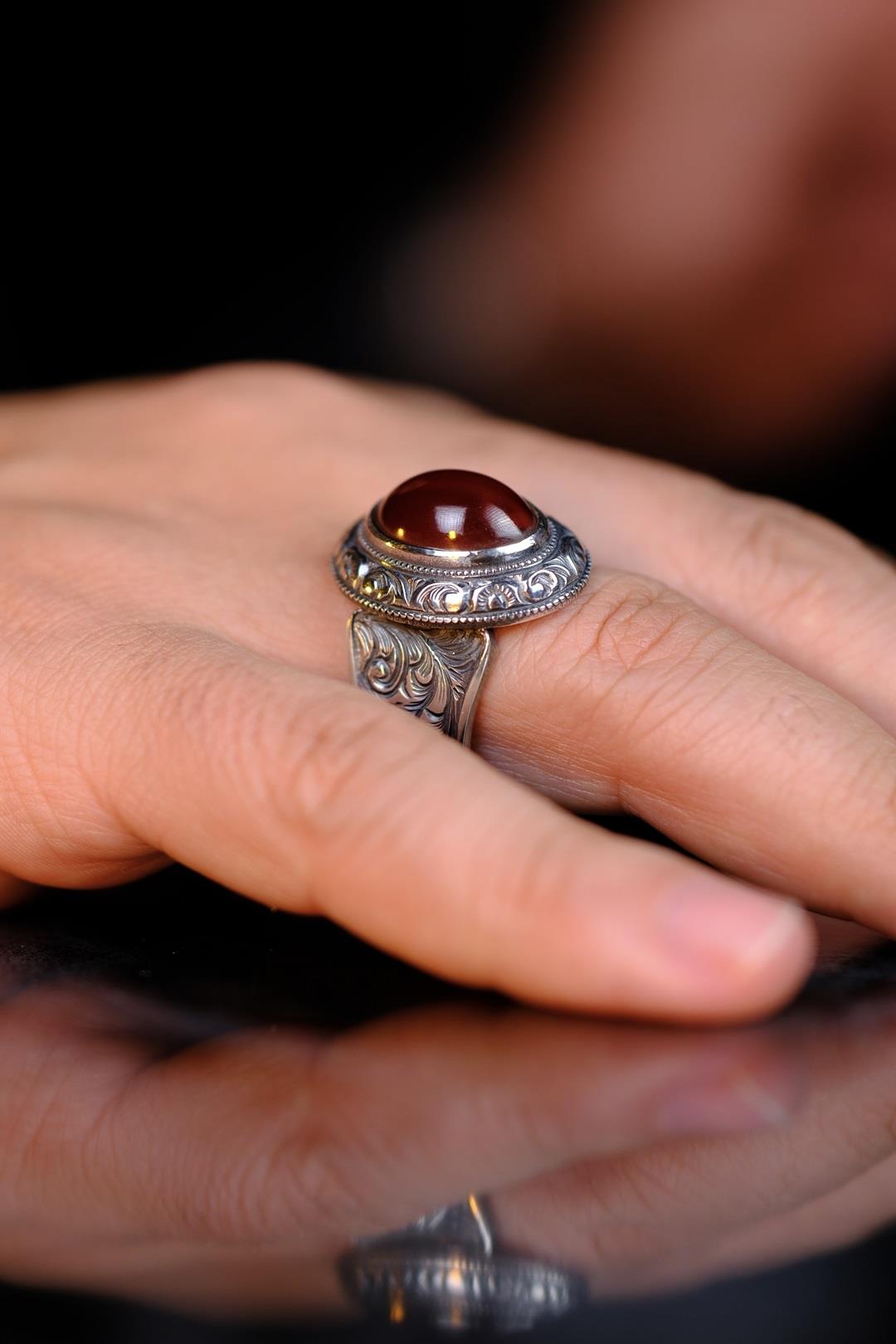 Osmanlı Sıkma Kehribar Koleksiyonluk Gümüş Yüzük Usta El işçiliği (Sadettin)