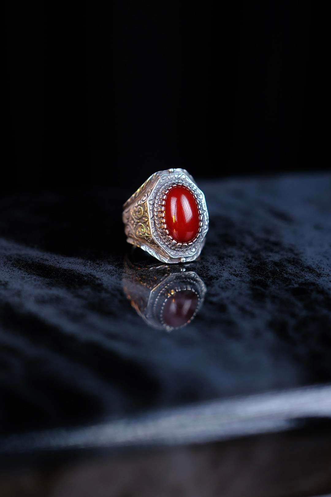 Osmanlı Sıkma Kehribar Koleksiyonluk Gümüş Yüzük Usta El işçiliği (Baybars)