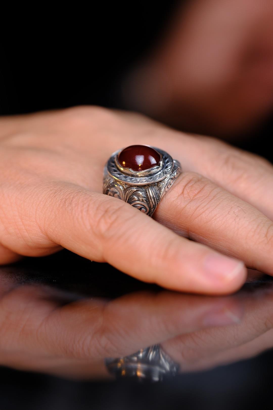 Osmanlı Sıkma Kehribar Koleksiyonluk Gümüş Yüzük Usta El işçiliği (Keykubat)