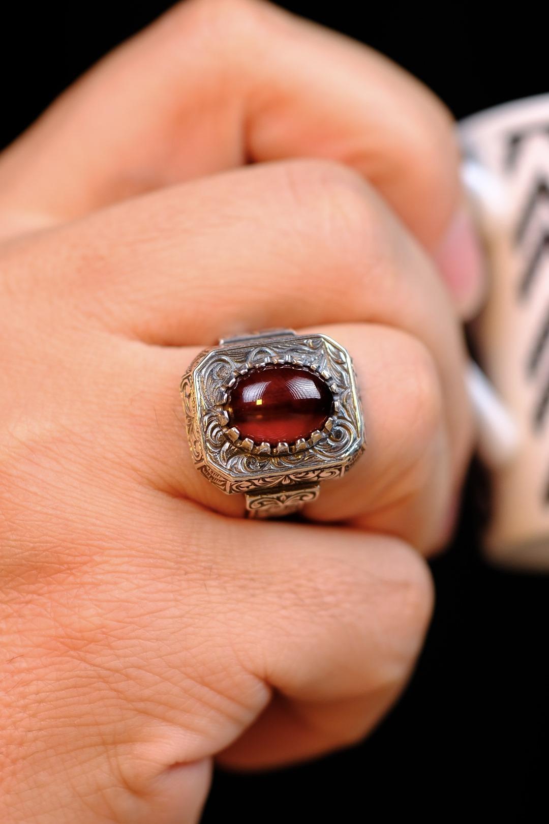 Osmanlı Sıkma Kehribar Koleksiyonluk Gümüş Yüzük Usta El işçiliği (Sefer)