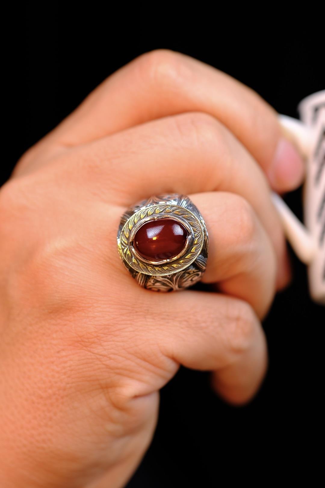 Osmanlı Sıkma Kehribar Koleksiyonluk Gümüş Yüzük Usta El işçiliği (Keykubat)