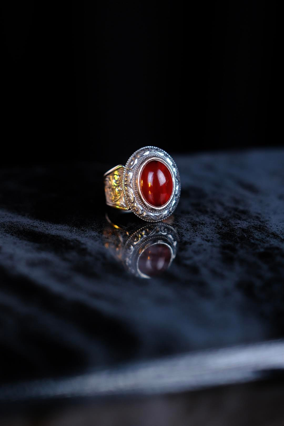 Osmanlı Sıkma Kehribar Koleksiyonluk Gümüş Yüzük Usta El işçiliği (Sadettin)