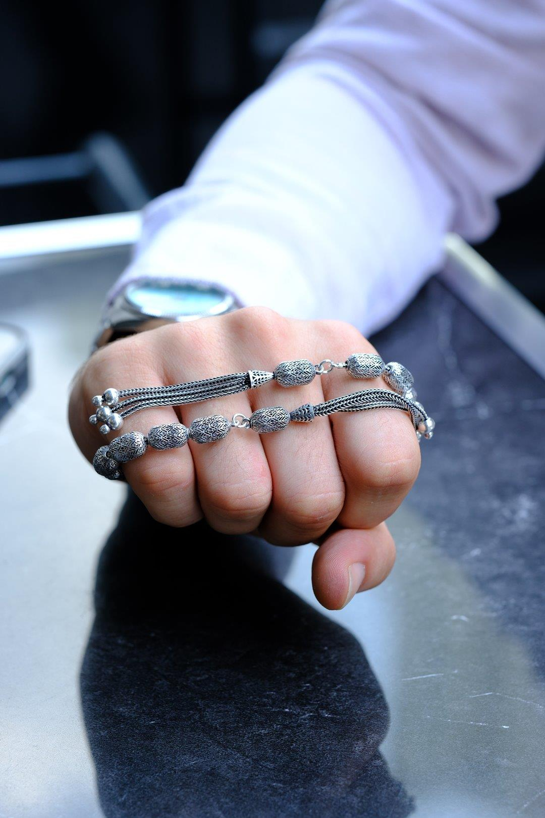 Oyma İşcilik Full Gümüş Tasarım Zaza Tesbihi