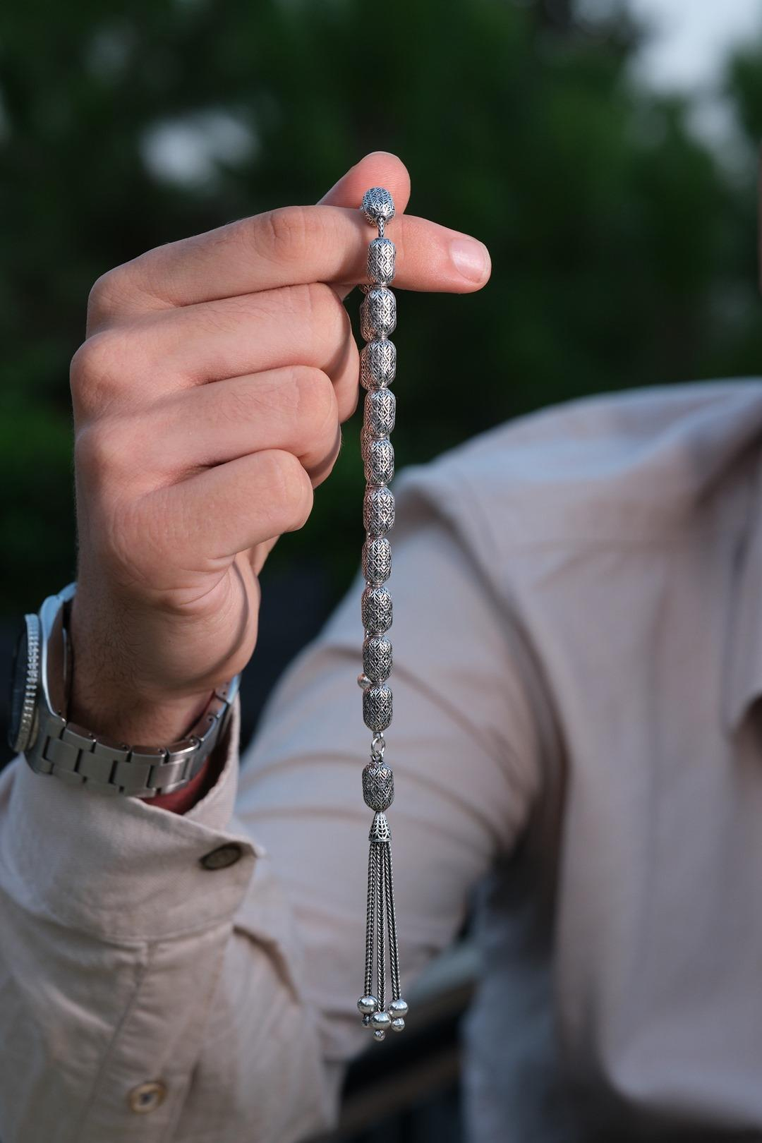 Oyma İşcilik Full Gümüş Tasarım Zaza Tesbihi