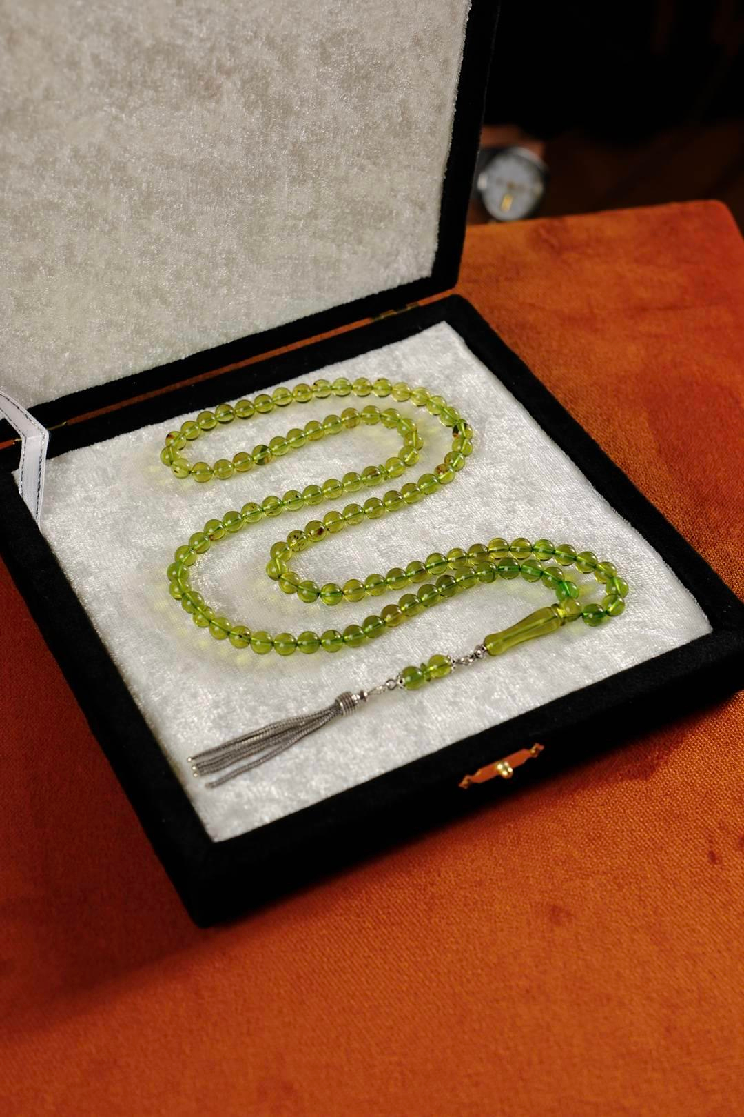 Özel Gümüş Tasarım 99`luk Damla Kehribar Namaz Tesbihi (Amber), (مسبحة قطرة كهريبار)