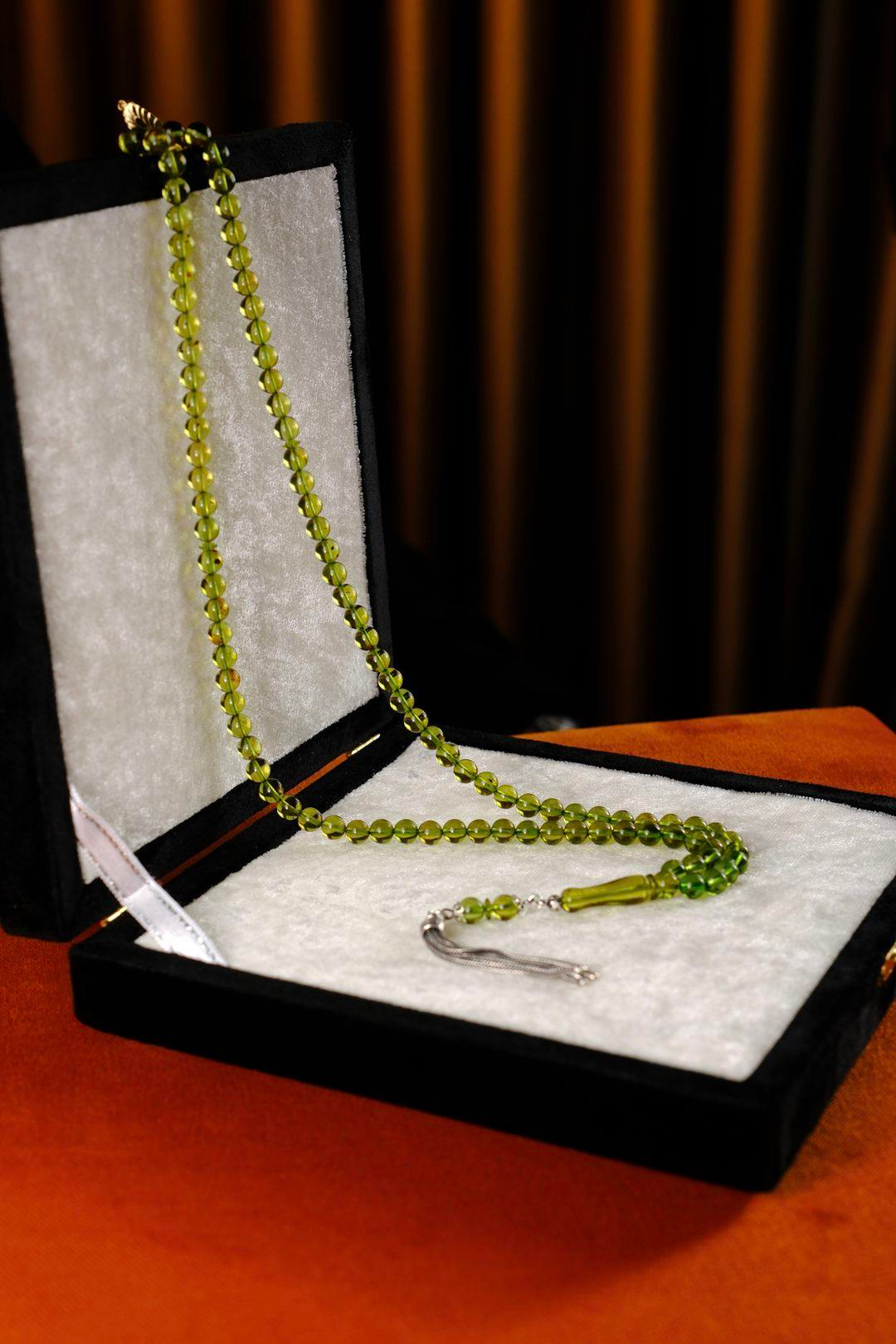 Özel Gümüş Tasarım 99`luk Damla Kehribar Namaz Tesbihi (Amber), (مسبحة قطرة كهريبار)