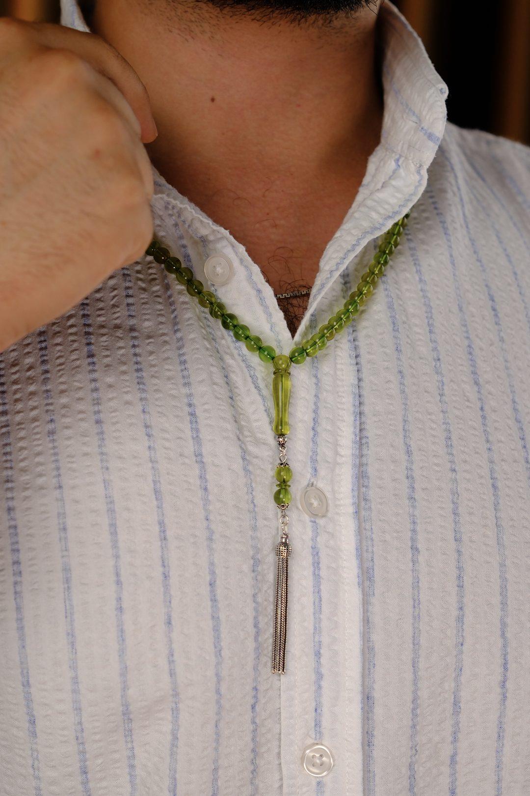 Özel Gümüş Tasarım 99`luk Damla Kehribar Namaz Tesbihi (Amber), (مسبحة قطرة كهريبار)