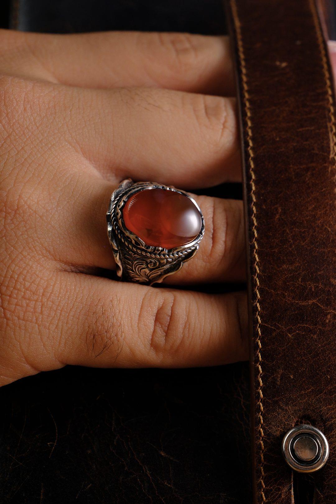 Özel Hint Akiği Tasarım Usta İşçilik  925 Ayar Gümüş Yüzük