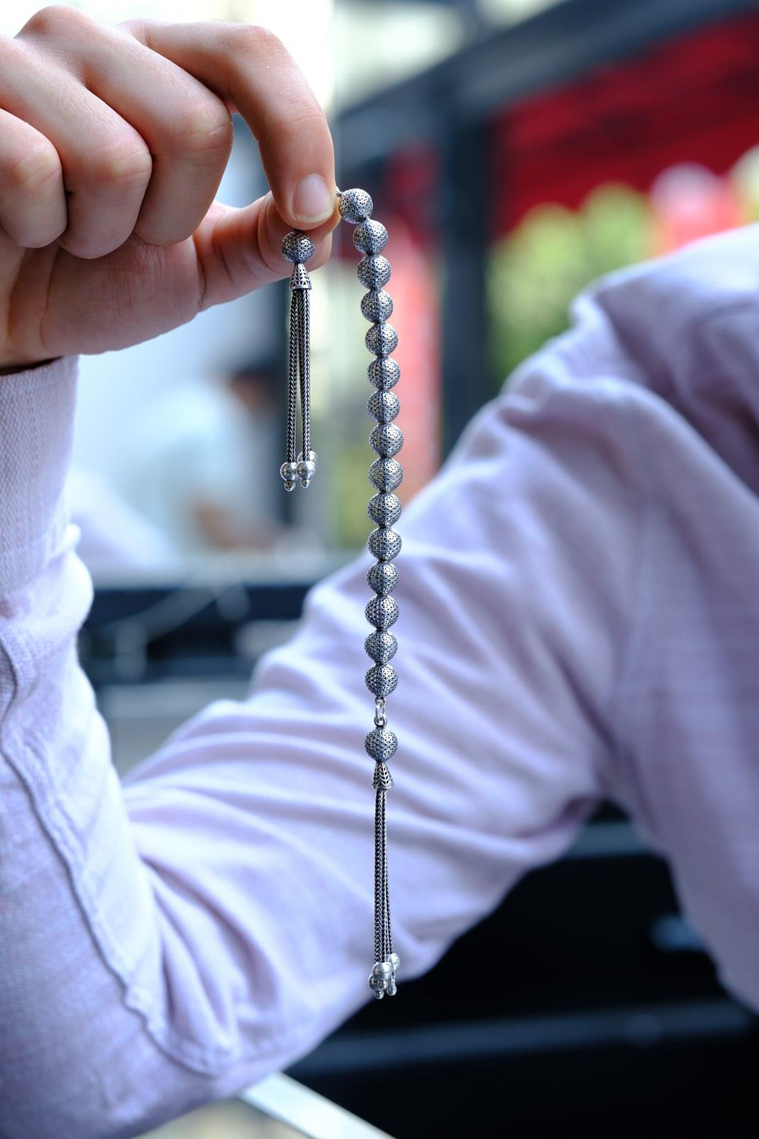 Özel Tasarım Küre Model Gümüş Zaza Tesbihi