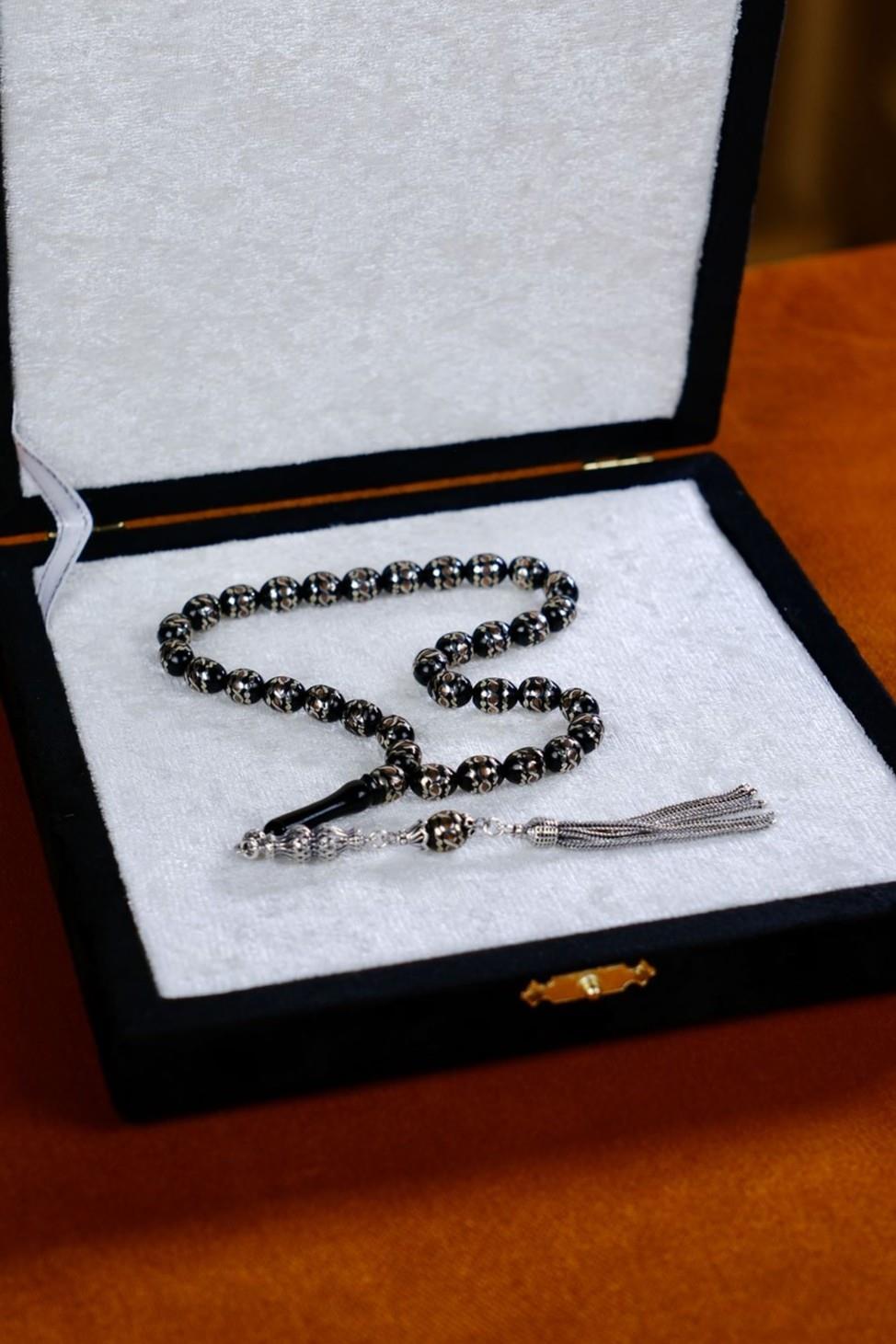 Prinç Sarmalı Gümüş Püskül Oltu Taşı Tesbih 