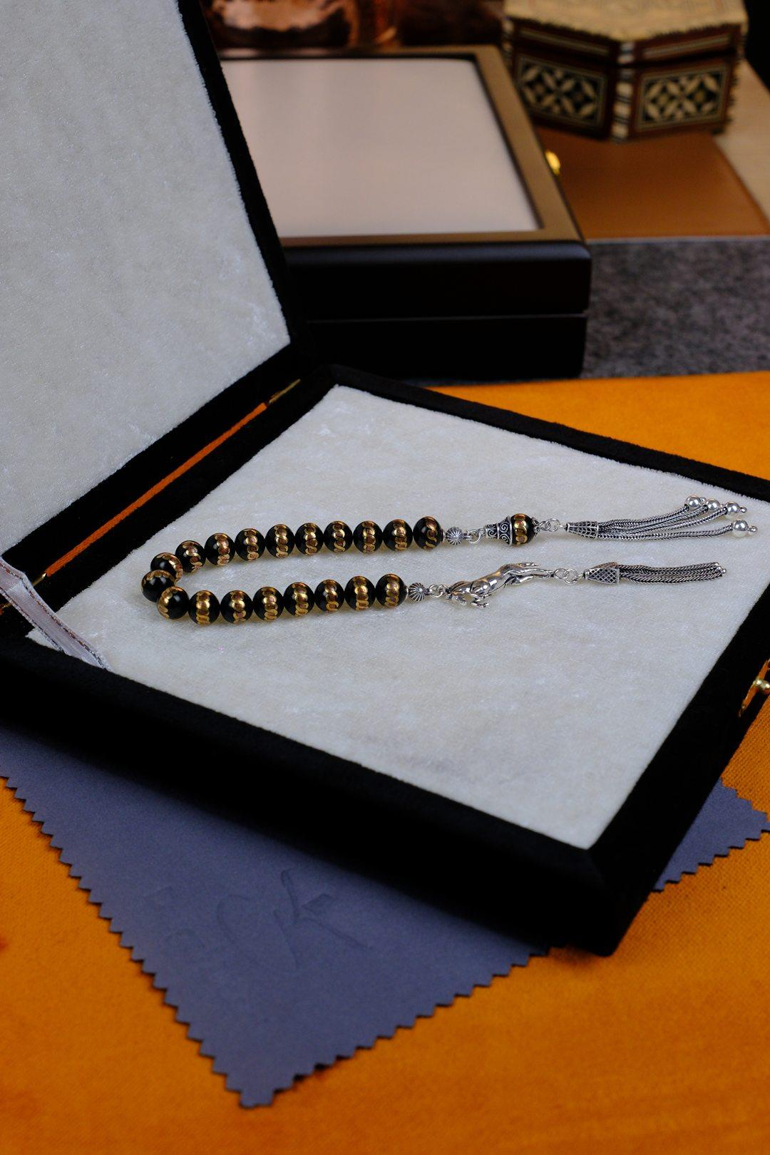 Prinç Sarmalı Gümüş Püskül Zaza Oltu Taşı Tesbih 