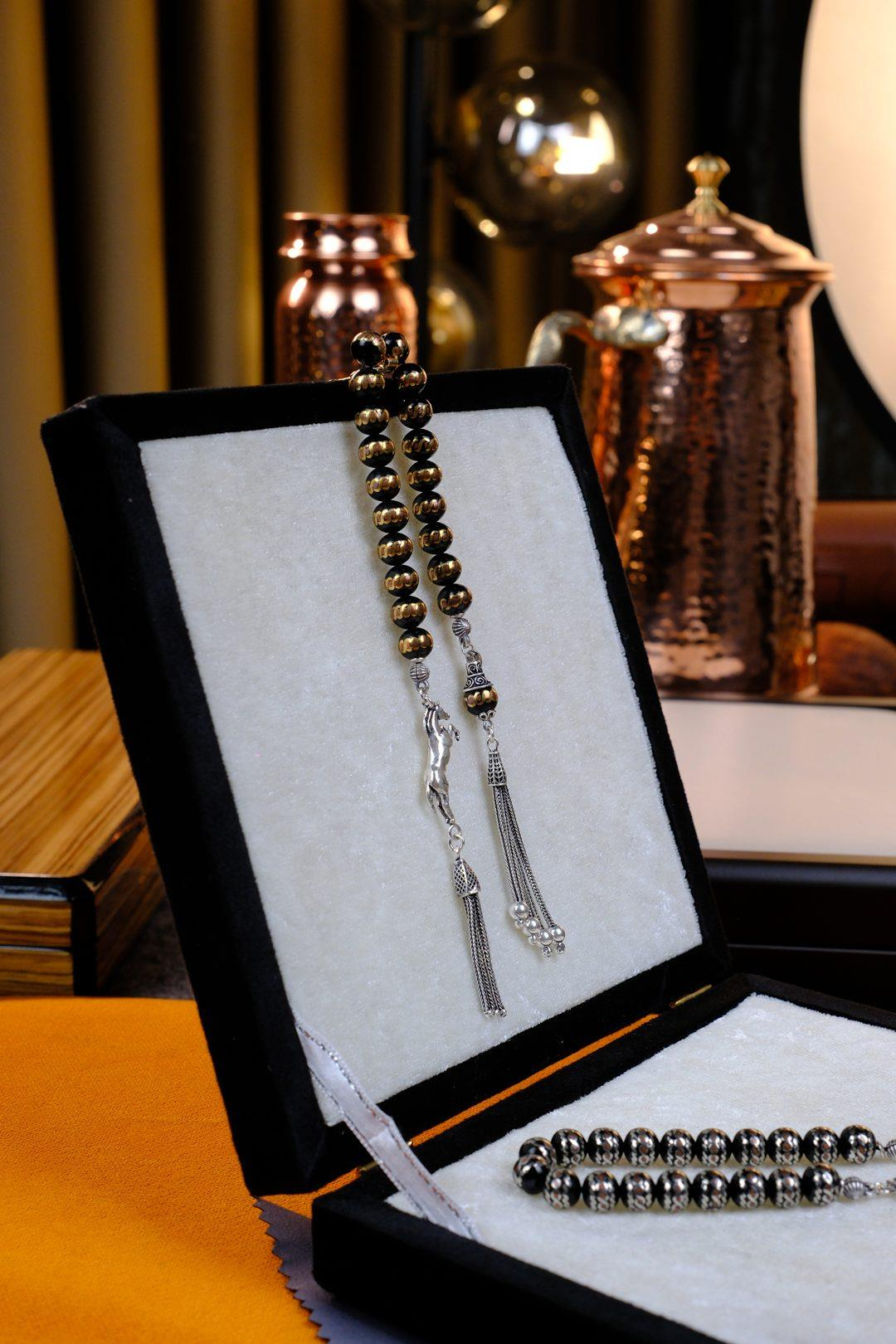 Prinç Sarmalı Gümüş Püskül Zaza Oltu Taşı Tesbih 