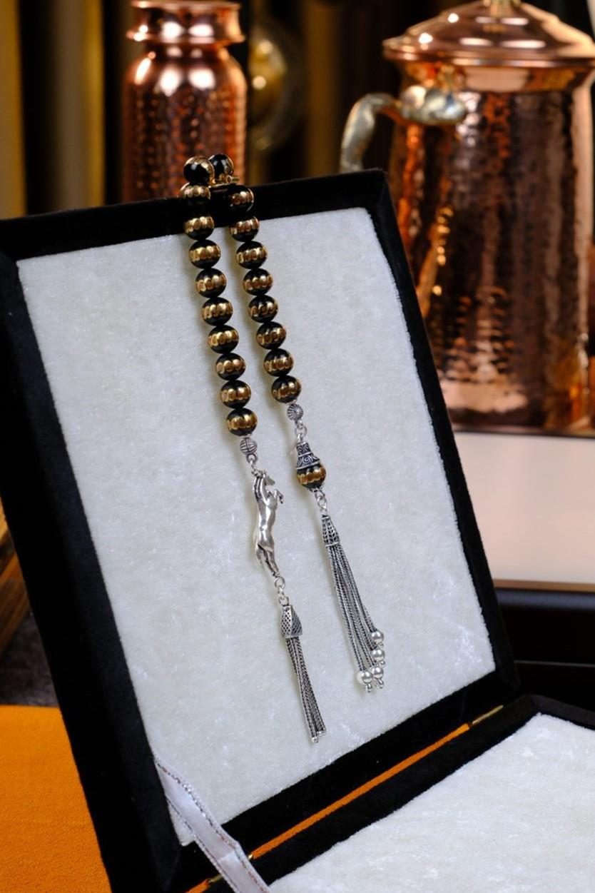 Prinç Sarmalı Gümüş Püskül Zaza Oltu Taşı Tesbih 