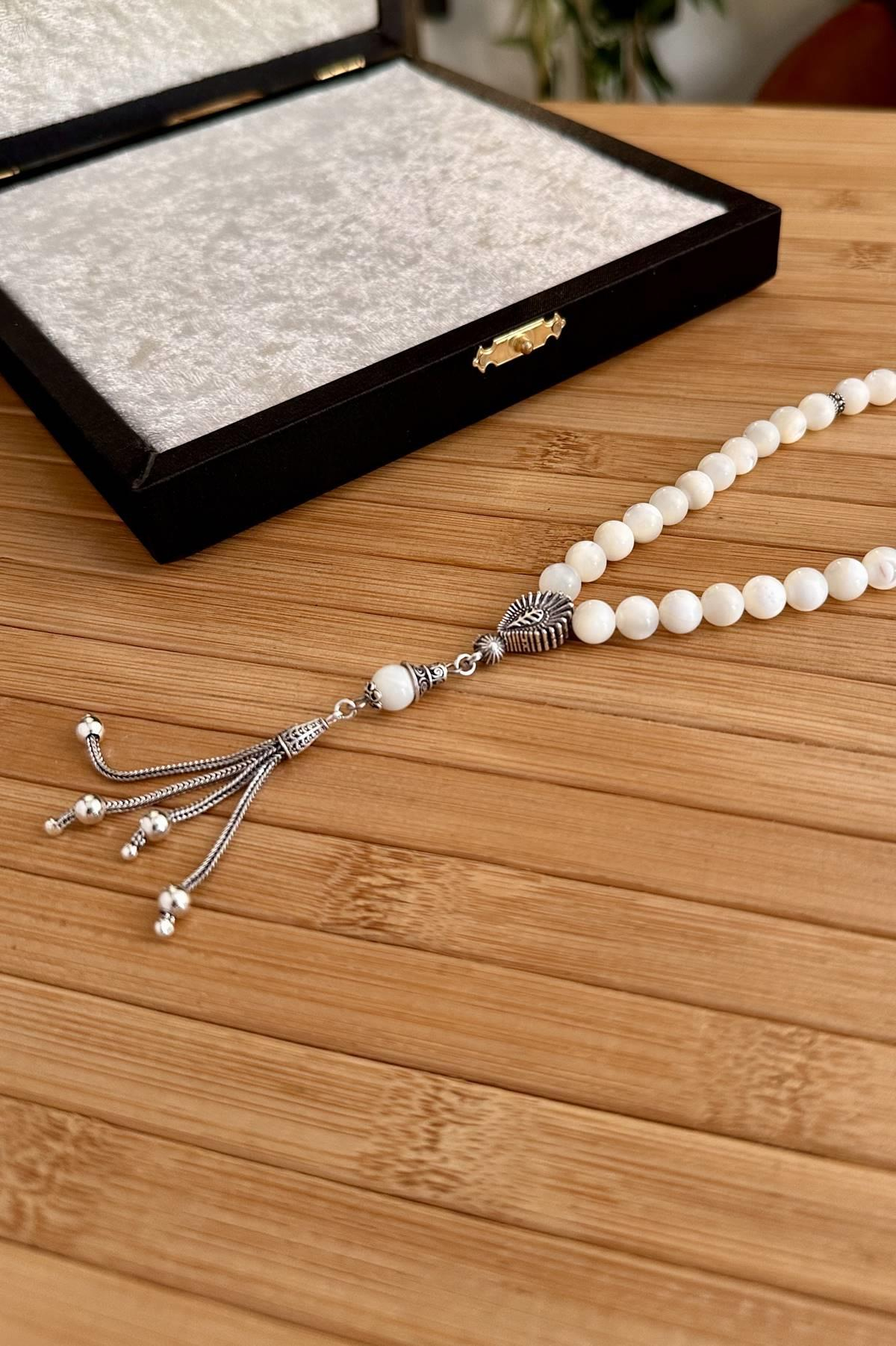 Sedef Doğal Taş Gümüş Tasarım Tesbih