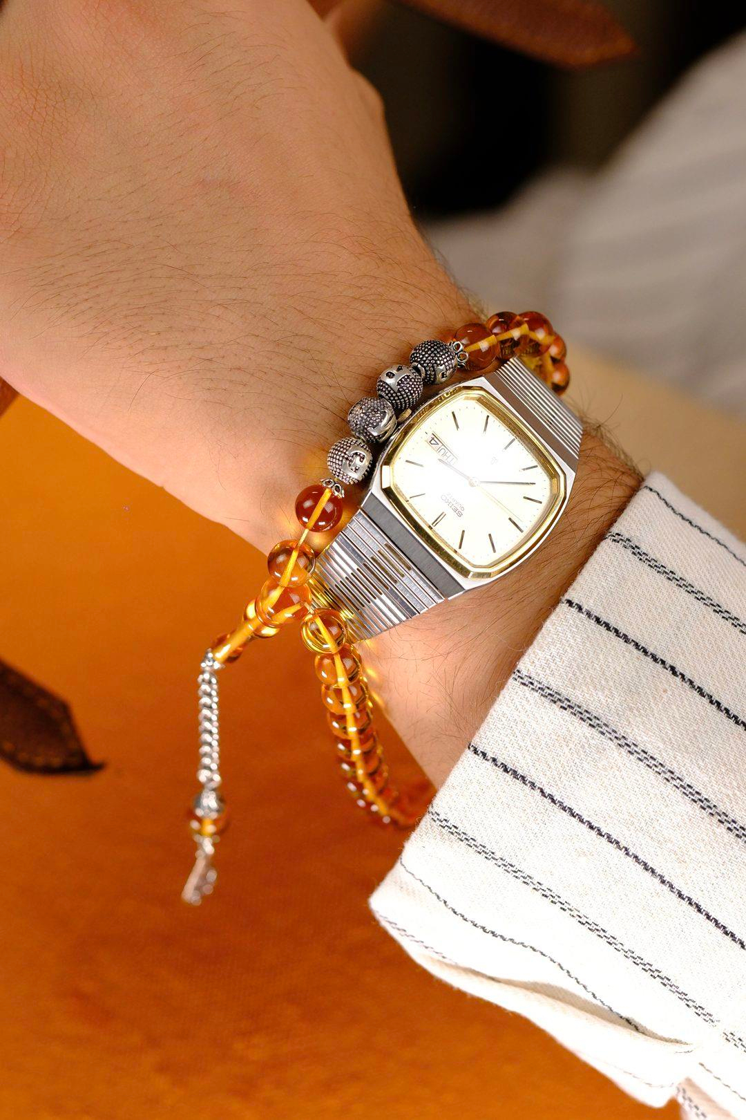 Sevdiklerinize Özel Gümüş İsimli Tasarım Sarı Ateş Kehribar Tesbih