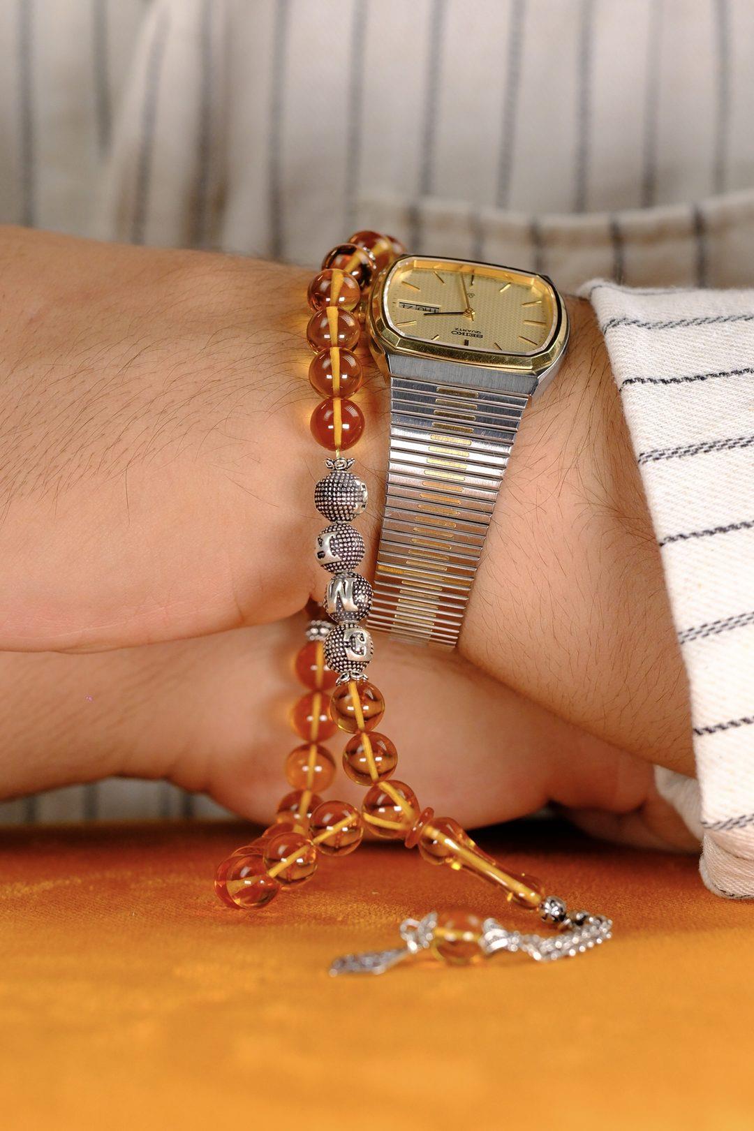 Sevdiklerinize Özel Gümüş İsimli Tasarım Sarı Ateş Kehribar Tesbih