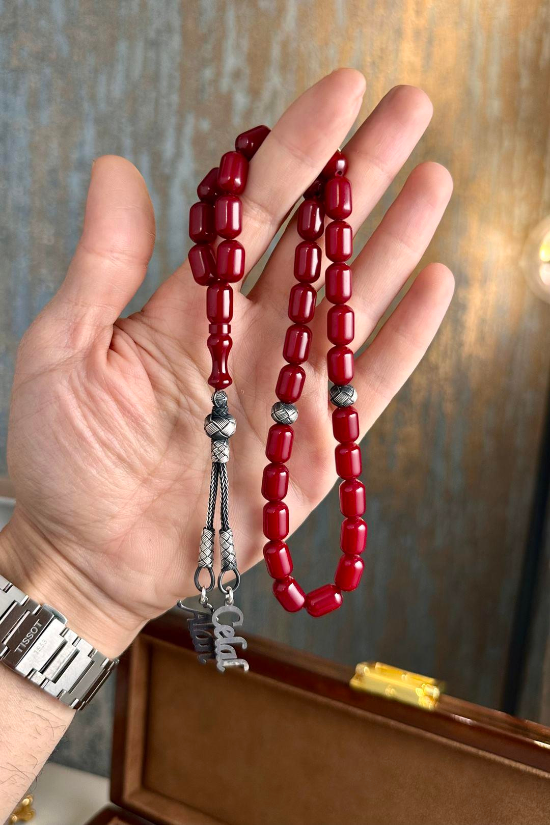 Sevdiklerinize Özel Gümüş Kazaz Tasarım Ateş-i Kehribar Tesbih