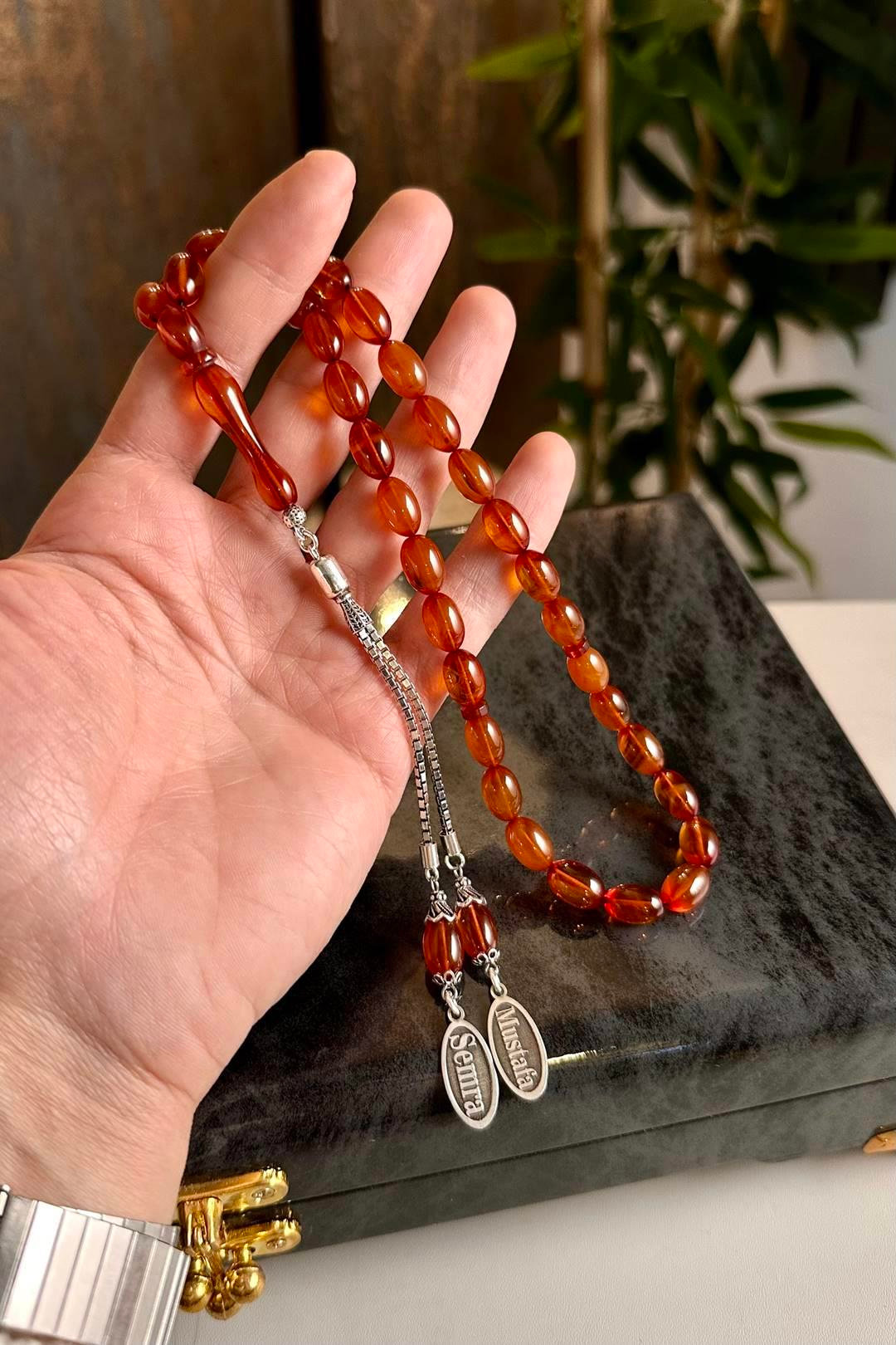 Sevdiklerinize Özel Gümüş Tasarım Ateş-i Kehribar Tesbih