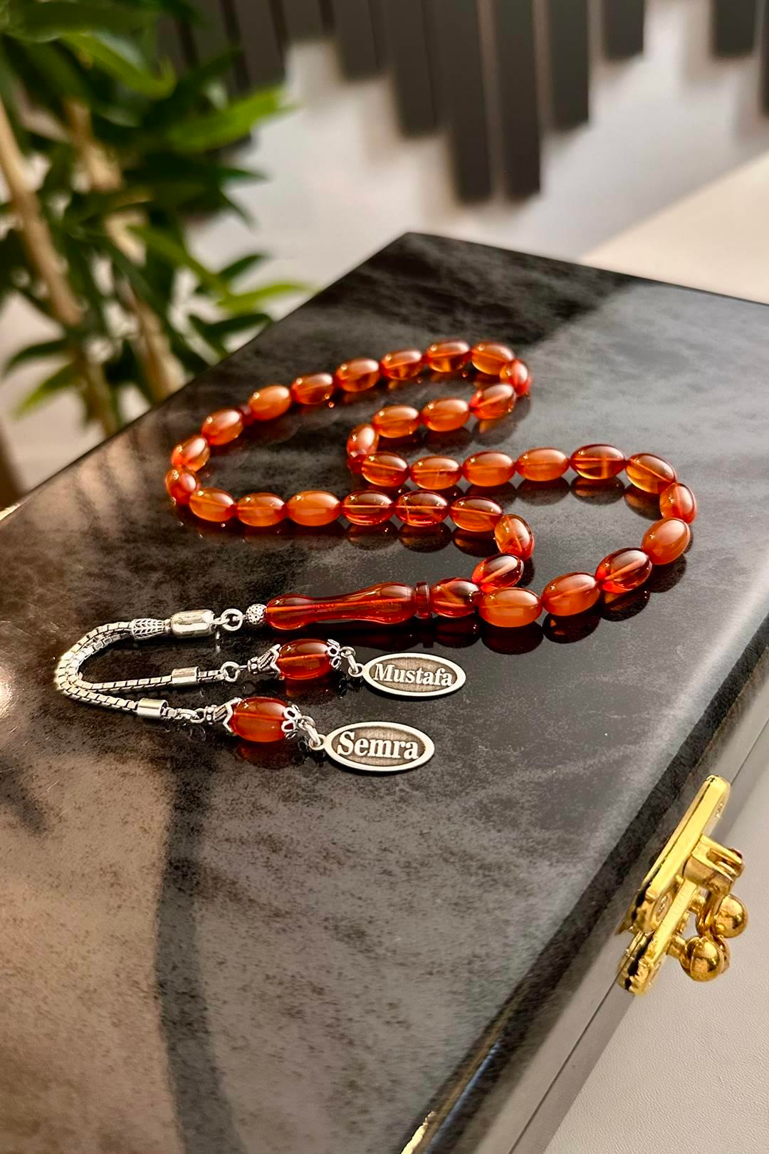 Sevdiklerinize Özel Gümüş Tasarım Ateş-i Kehribar Tesbih