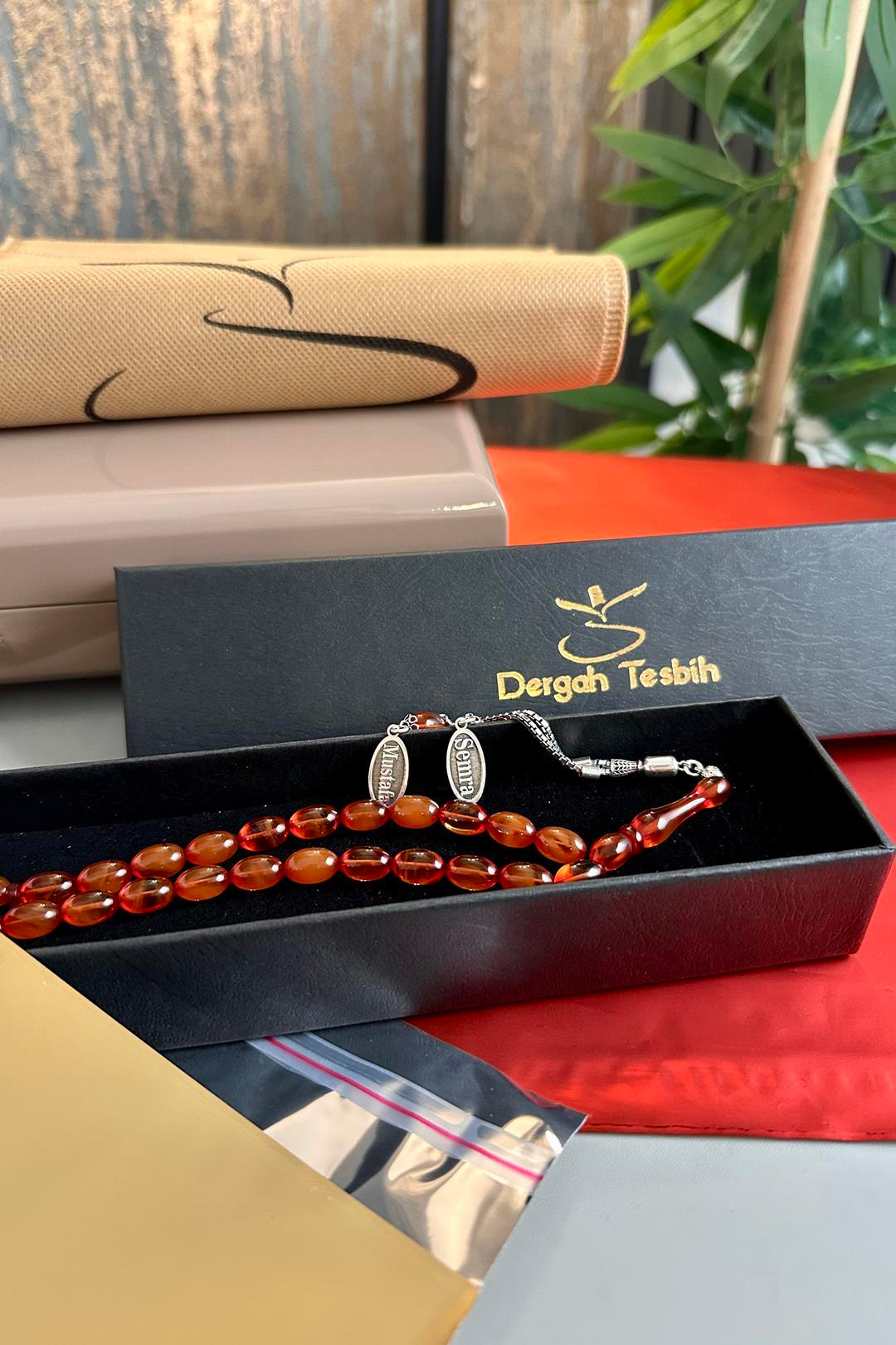 Sevdiklerinize Özel Gümüş Tasarım Ateş-i Kehribar Tesbih