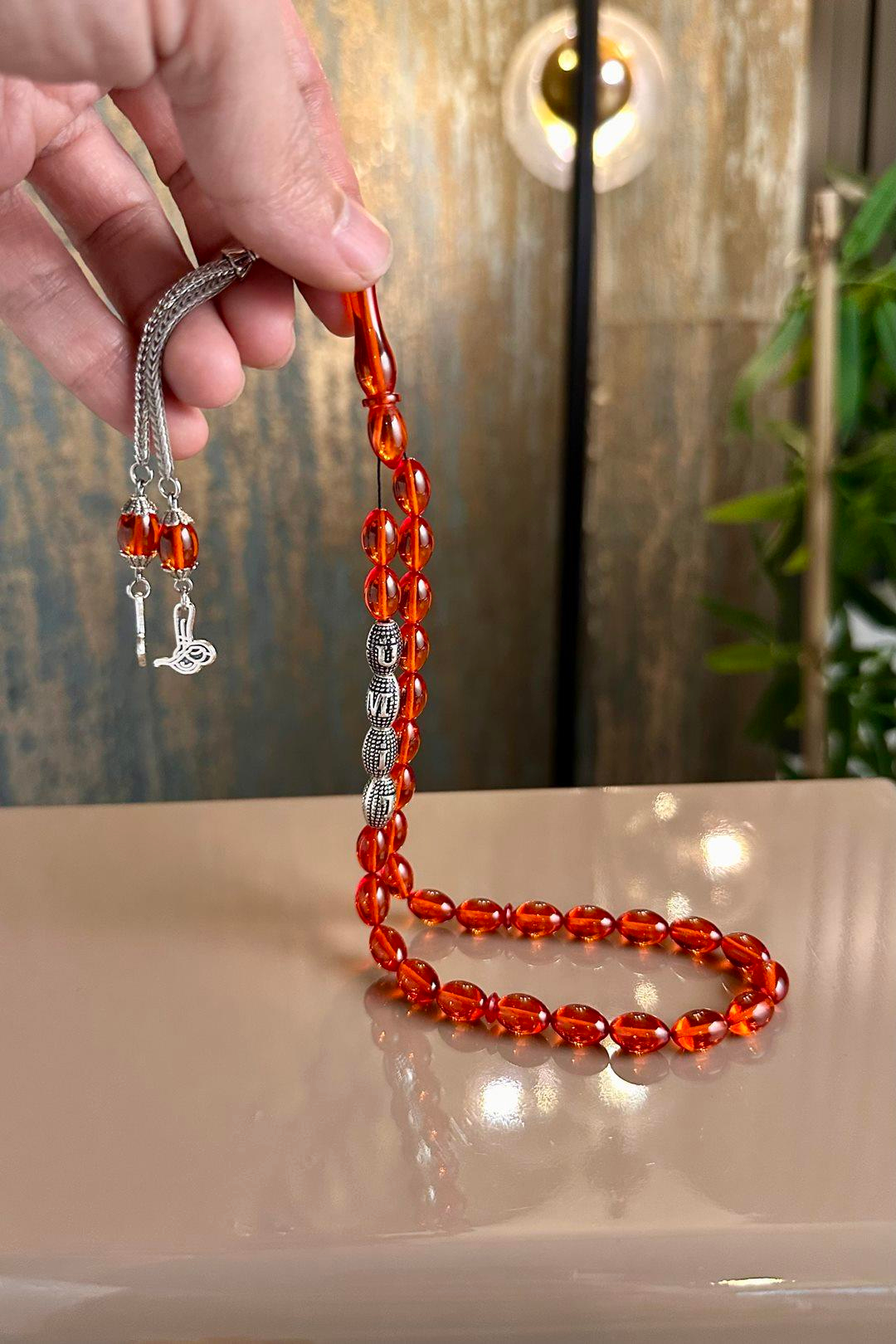 Sevdiklerinize Özel Metal İsimli Tasarım Turuncu Alman Sıkma Tesbih 