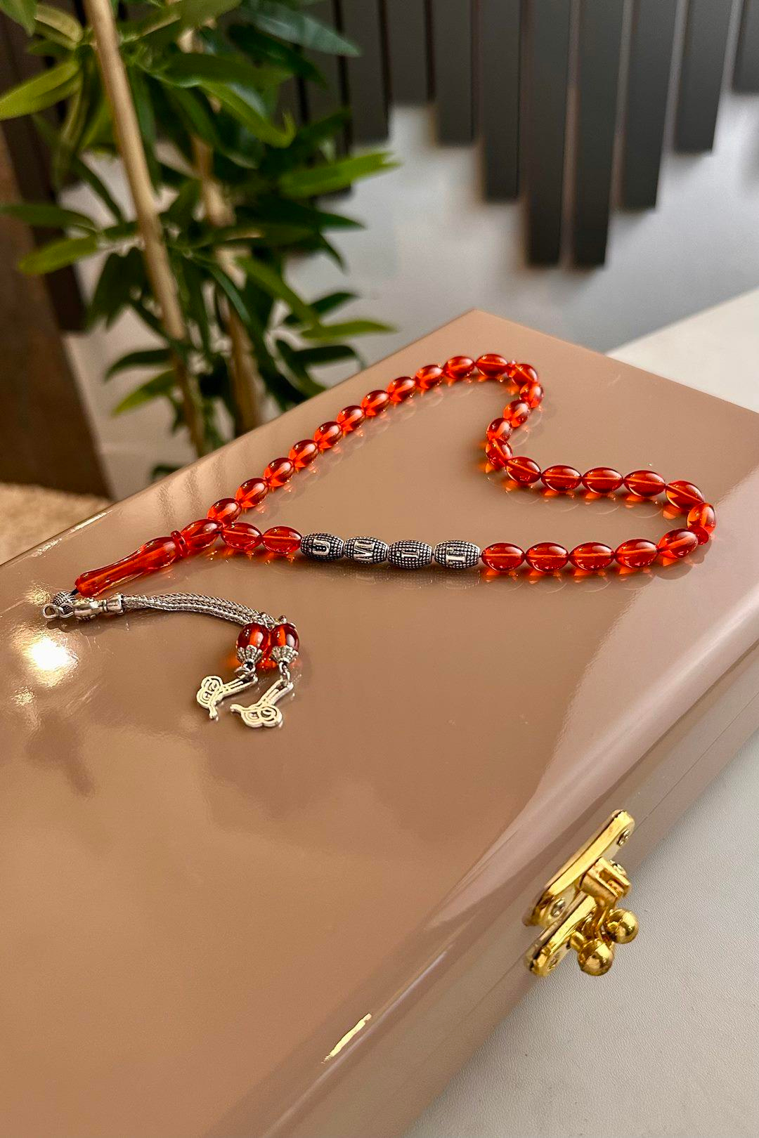 Sevdiklerinize Özel Metal İsimli Tasarım Turuncu Alman Sıkma Tesbih 