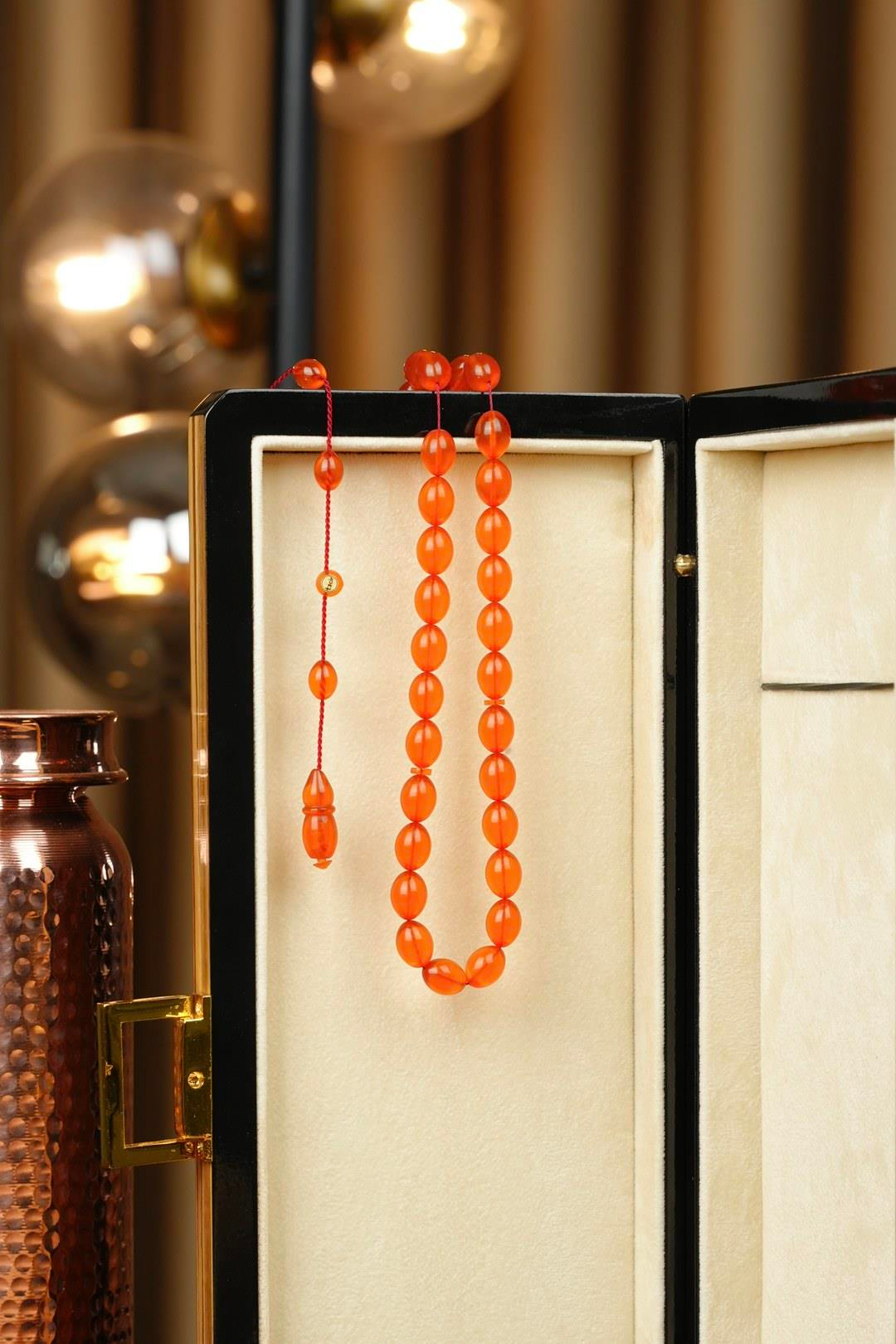 Üstad Muhammet Tacir Sistemli Tasarım Beyzi Model Turuncu Ateş-i Sıkma Tesbih 