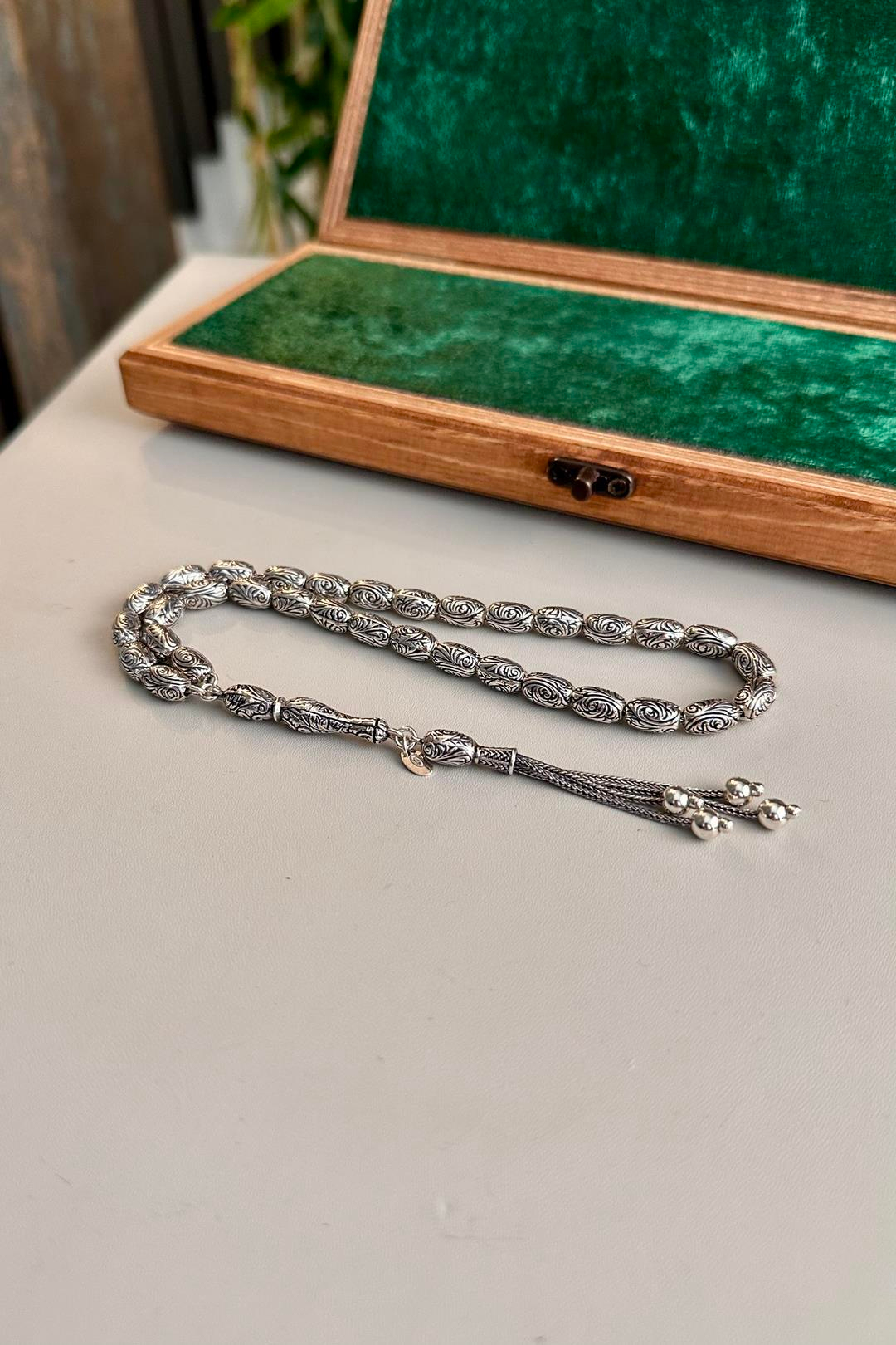 Yeni Kalemkar Oyma Koleksiyonluk Gümüş Tesbih