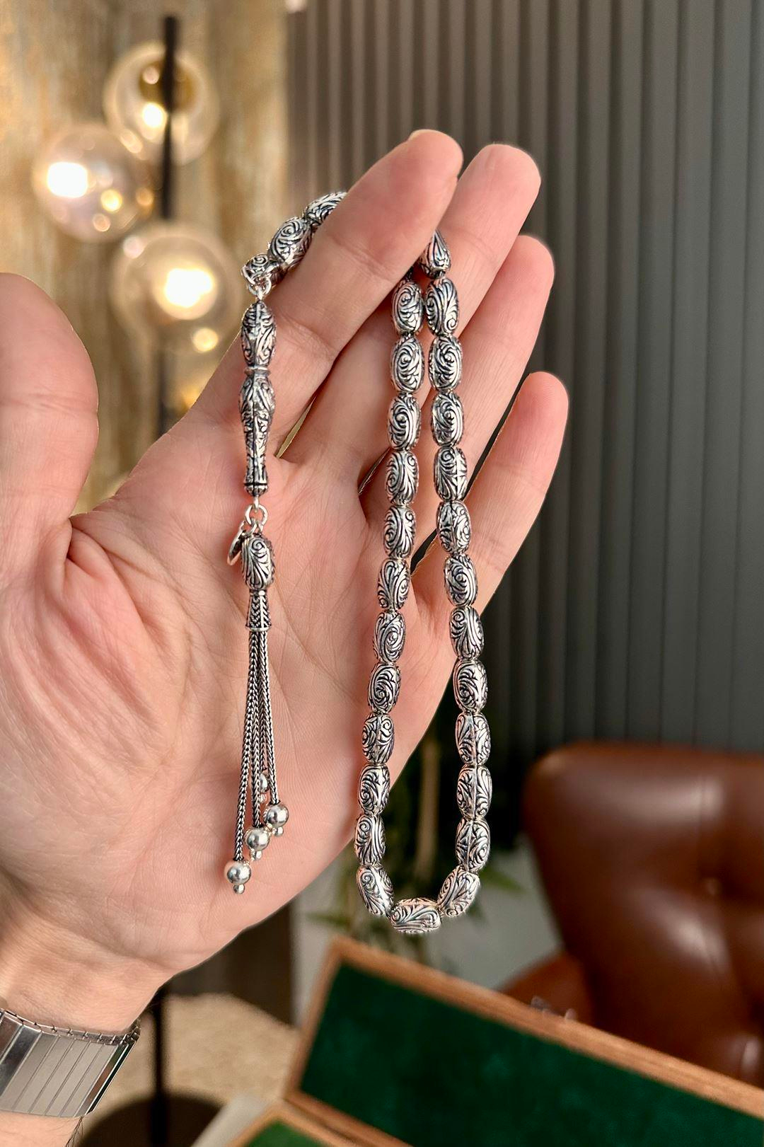 Yeni Kalemkar Oyma Koleksiyonluk Gümüş Tesbih