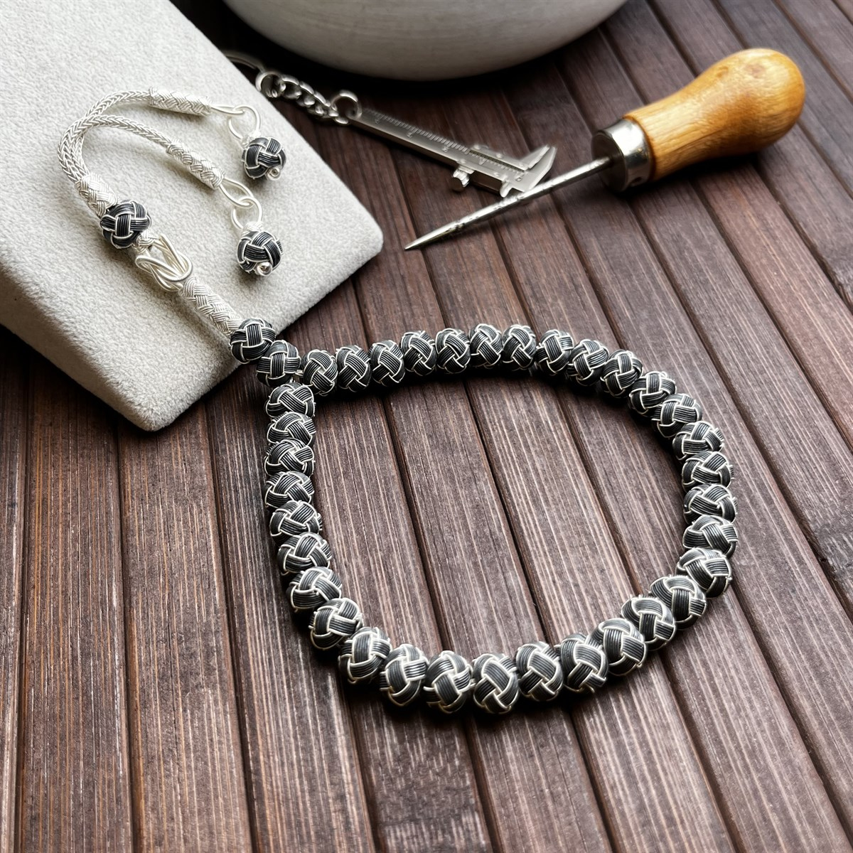 Yeni Spor Gümüş Kazaz Örmesi Tesbih