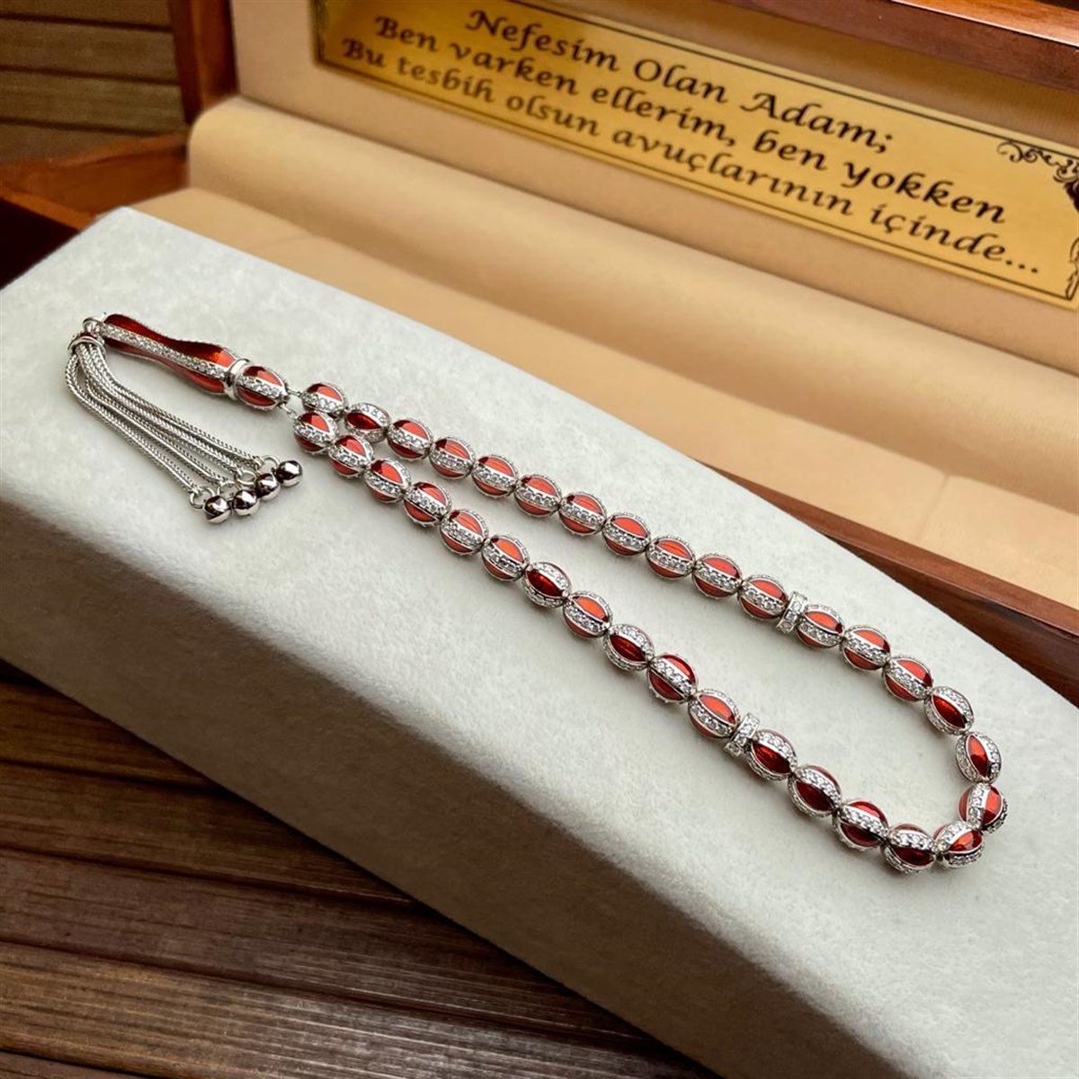 Zirkon Taşlı Gümüş Spor Tesbih