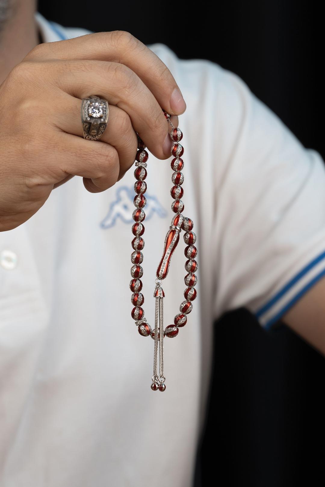 Zirkon Taşlı Gümüş Spor Tesbih