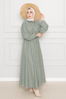 Striped Dress-Khaki color