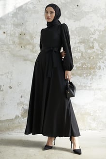 Belted Scuba Black Dress