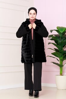 Chic fur coat, black color