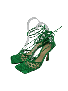 Bottega Veneta Green Stretch Lace Up Mesh Heels Sandals 37.5