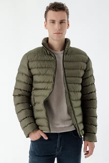 Morven Erkek Haki Edmonton Slim Fit Dar Kesim Kısa Kapitone Mont