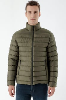 Morven Erkek Haki Edmonton Slim Fit Dar Kesim Kısa Kapitone Mont