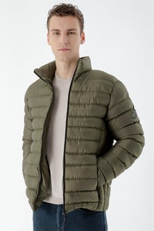 Morven Erkek Haki Edmonton Slim Fit Dar Kesim Kısa Kapitone Mont